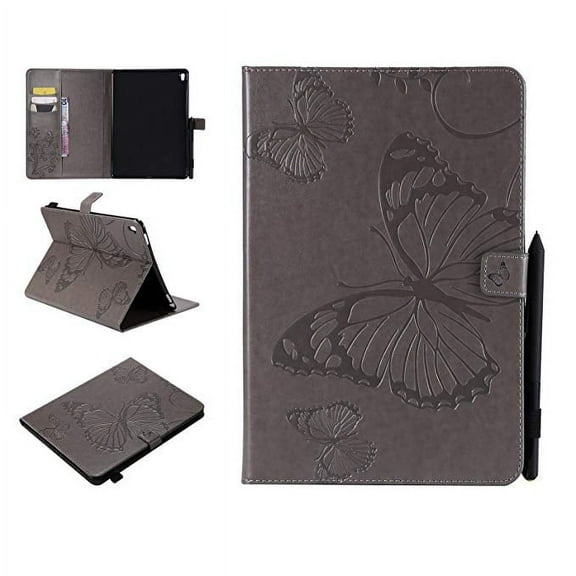 iPad 4 3 2 Case, Allytech Embossed with Butterfly Series AUTO WAKE/SLEEP Folio Stand Wallet Case with Cards/Cash Holder for iPad 9.7" iPad 2nd, 3rd, 4th Generation Tablet, Gray