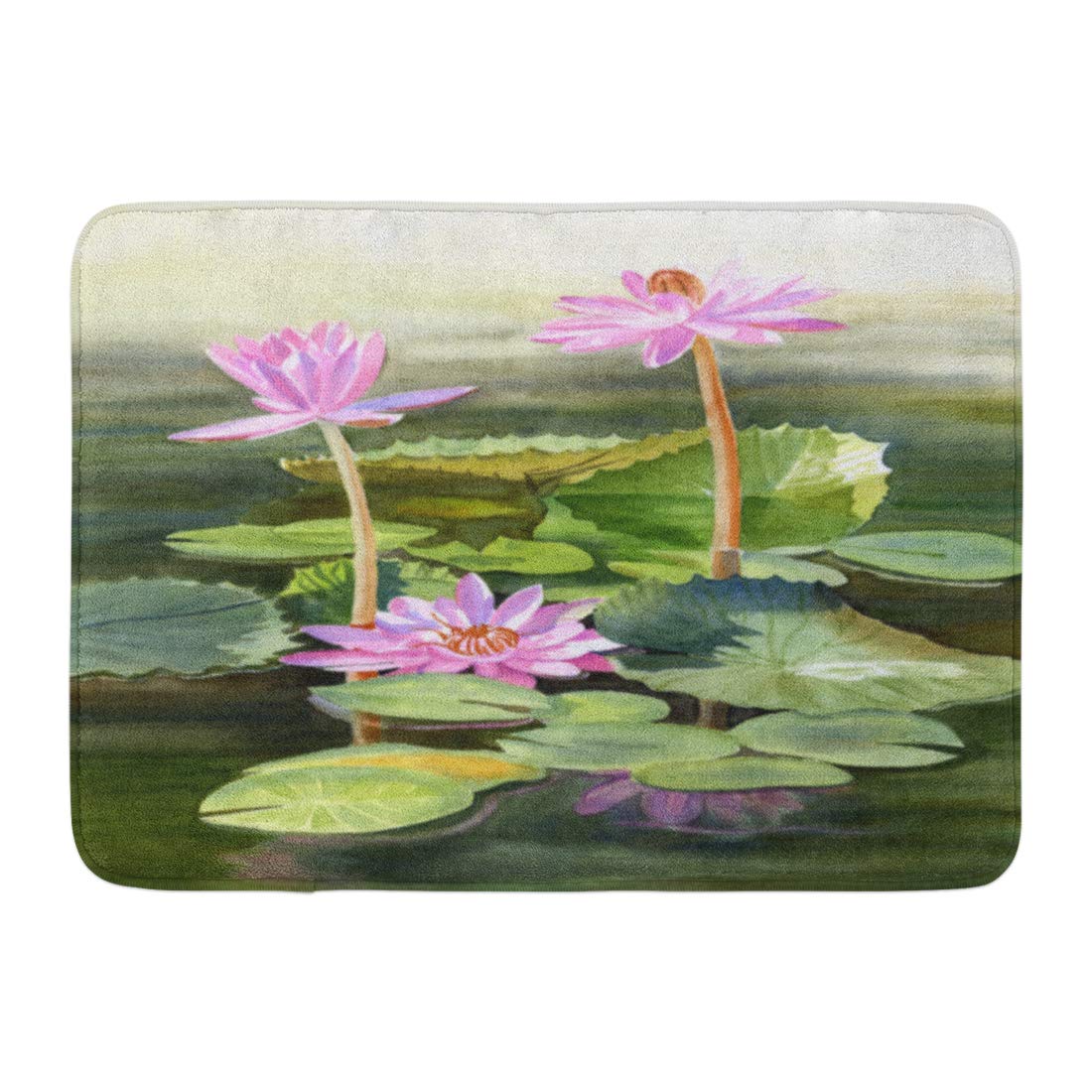 GODPOK Three Pink Water Lilies with Pads Watercolor Painting with Growing Out of Pond with