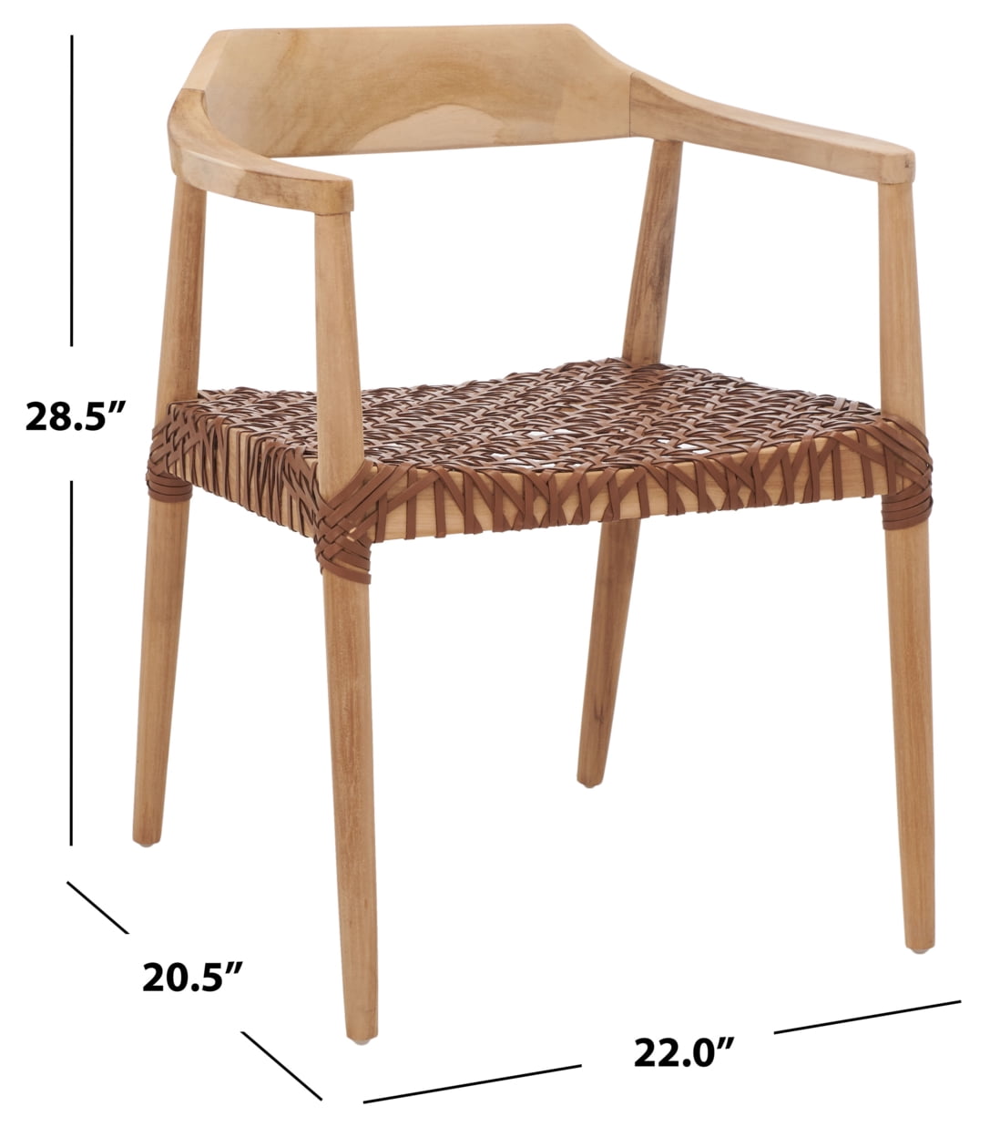 SAFAVIEH Munro Leather Woven Accent Chairs, Unfinished Natural (Teak Wood Frame)/Leather Seat, Green (22 in. W x 20.5 in. D x 28.5 in. H)