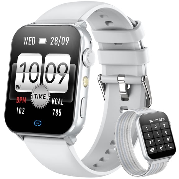 IOWODO Smart Watch for Women Men, 1.91" HD Touchscreen Fitness Tracker with Bluetooth Calling, 100 Sports Modes, IP68 Waterproof, Message Reminder, Android iPhone,Silver