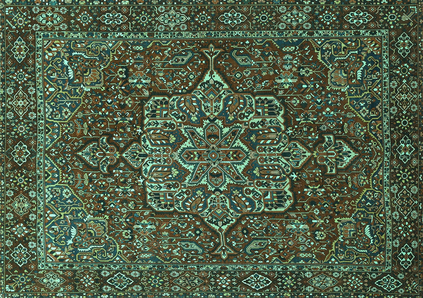 Ahgly Company Indoor Rectangle Persian Turquoise Blue Traditional Area