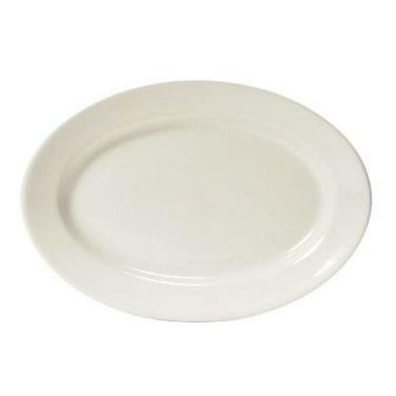 Tuxton China TRE-043 Reno 14.13 in. X 10.25 in. Oval Wide Rim Rolled Edge Platter - White - 1 Dozen