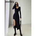 thumbnail image 2 of spring and winter sexy French slit sweater dress female slim tight-fitting hip-knit over-the-knee dressesS Gao Jinjia LED, 2 of 2