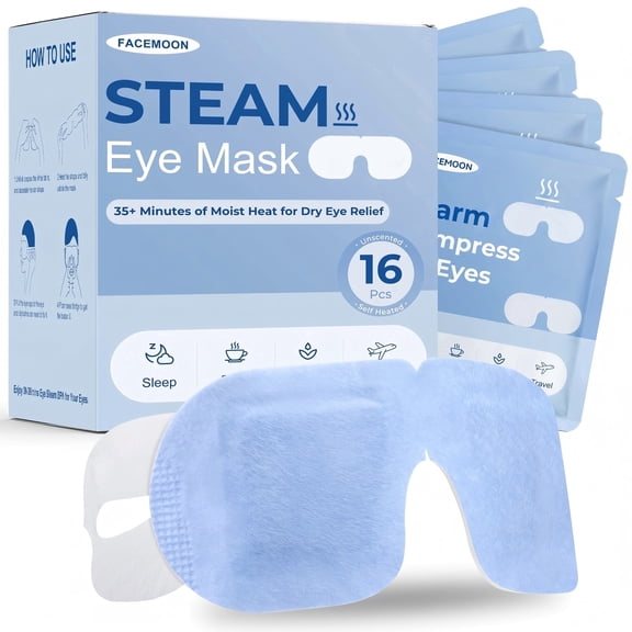 16 Pack Self-Heating Warm Eye Masks for Dry Eyes, Unscented Compress for Screen Fatigue, Disposable Steam Eye Mask for Travel, Spa and Rest