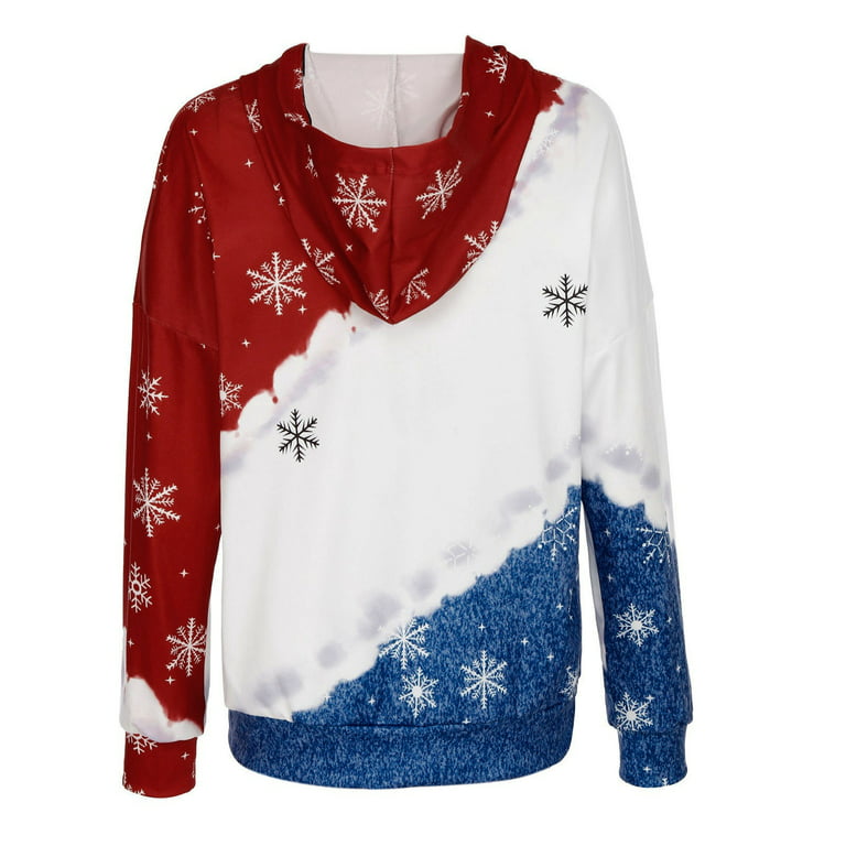 YSJZBS christmas sweatshirts for women Round Neck Snowflake Printed Long  Sleeved Hoodie Athletic Lightweight