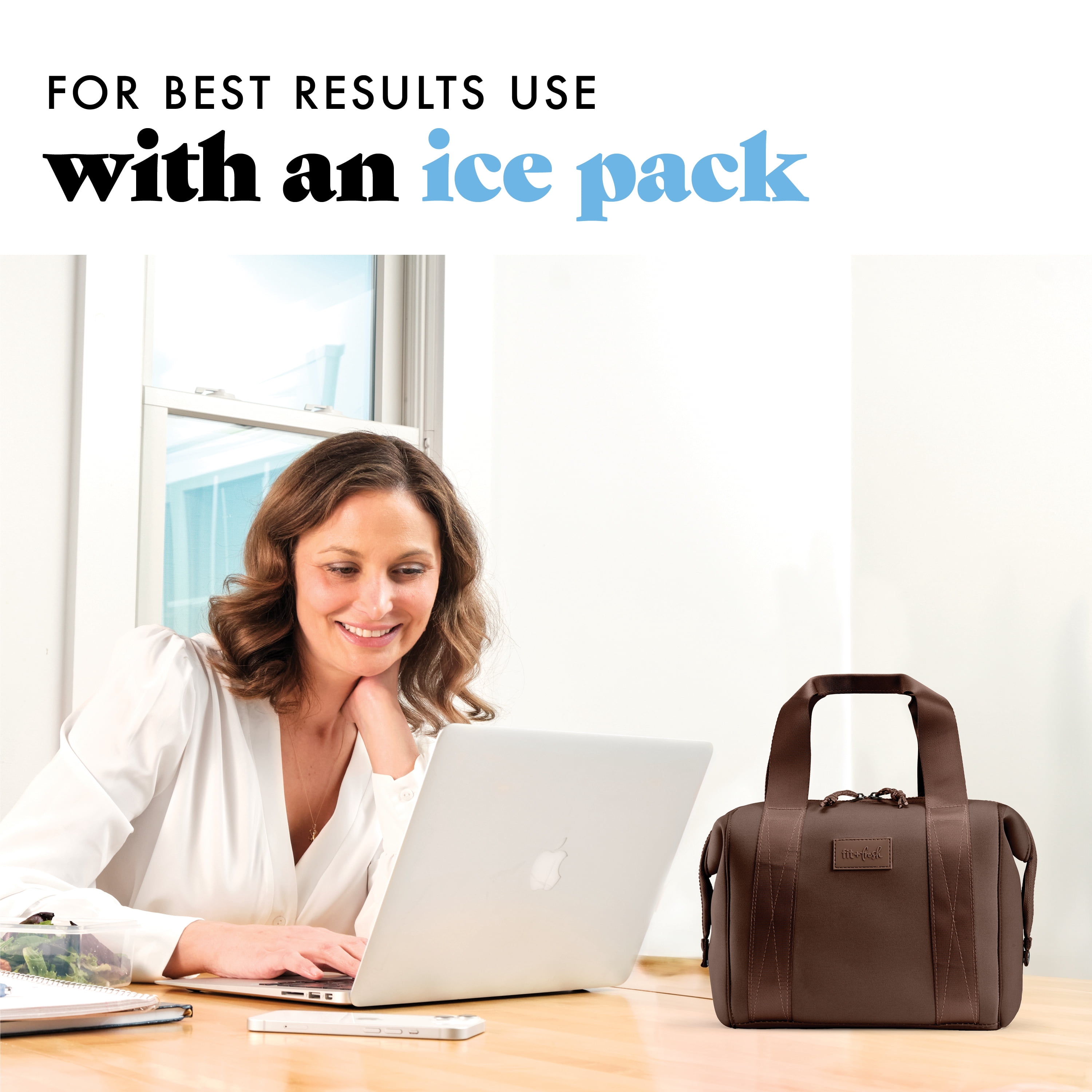 Fit & Fresh 4511CX3904 Remi Women's Lunch Bag, Self Insulating Neoprene Material Lunch Box With Containers & Ice Pack, Dark Chocolate