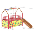 thumbnail image 3 of Tcbosik Twin Size Loft Bed with Curtain Set, Star Stickers and Pennant Banner Flag, Slide, Ladder and Guardrail, Heavy Duty Metal Bed Frame, No Box Spring Needed, Gold, 3 of 10