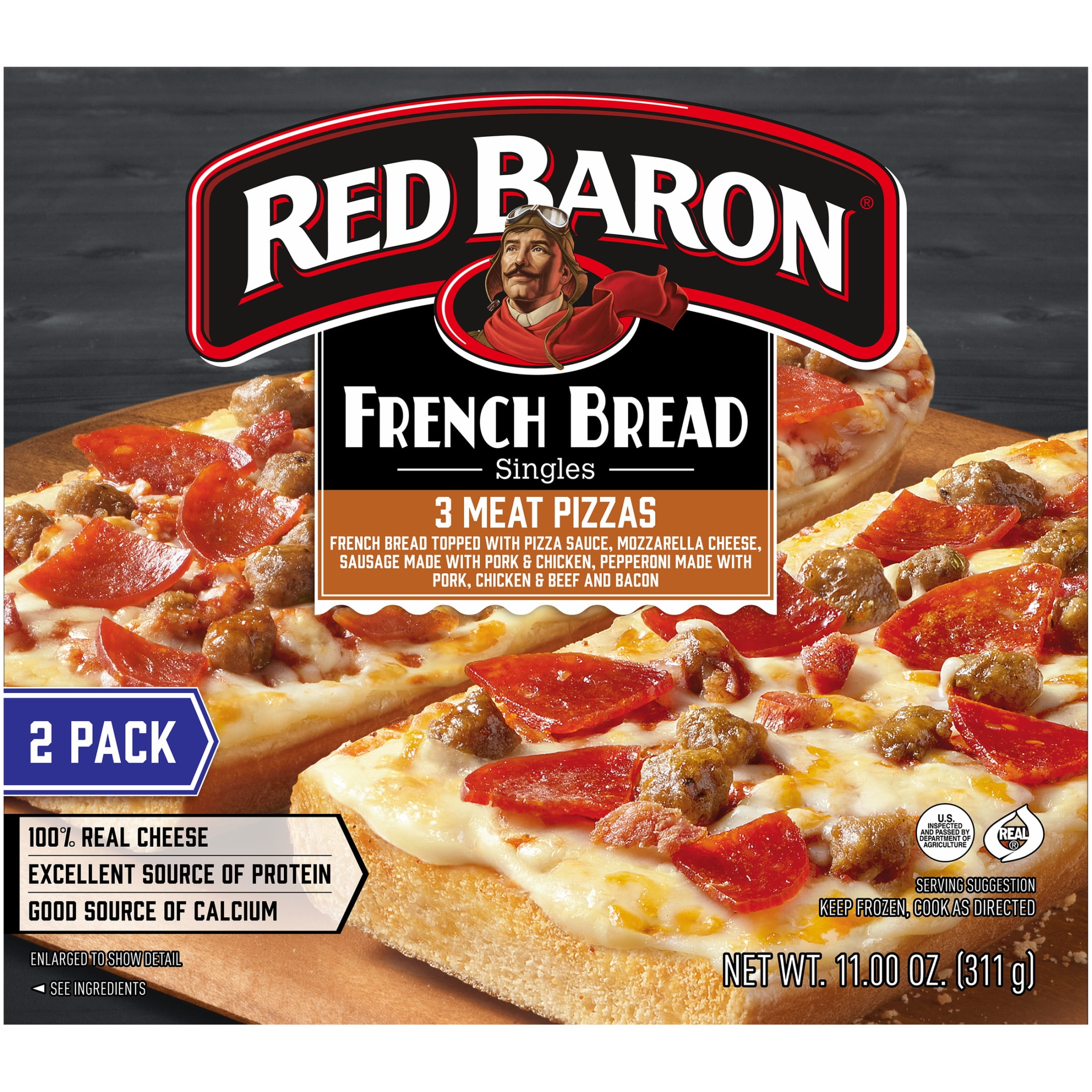 Red Baron 3 Meat French Bread Frozen Personal Pizza, 11.01 oz 2 Pack