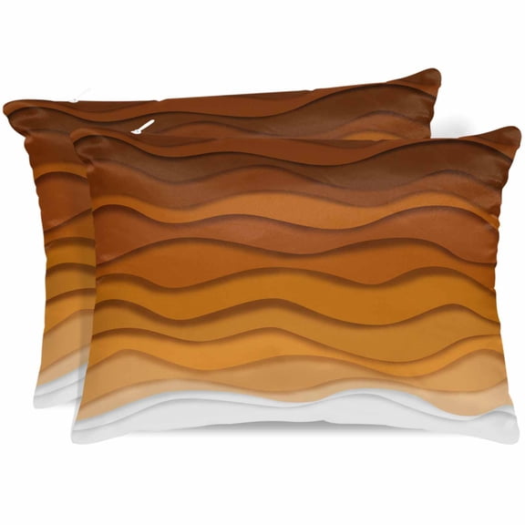 Orange Ombre Stripes Pillow Cases Standard Size Set of 2, Smooth Satin Pillowcase for Hair and Skin, Farmhouse Retro Abstract Waves Art Decorative Cooling Bed Pillow Covers with Zipper, 20x26 Inches