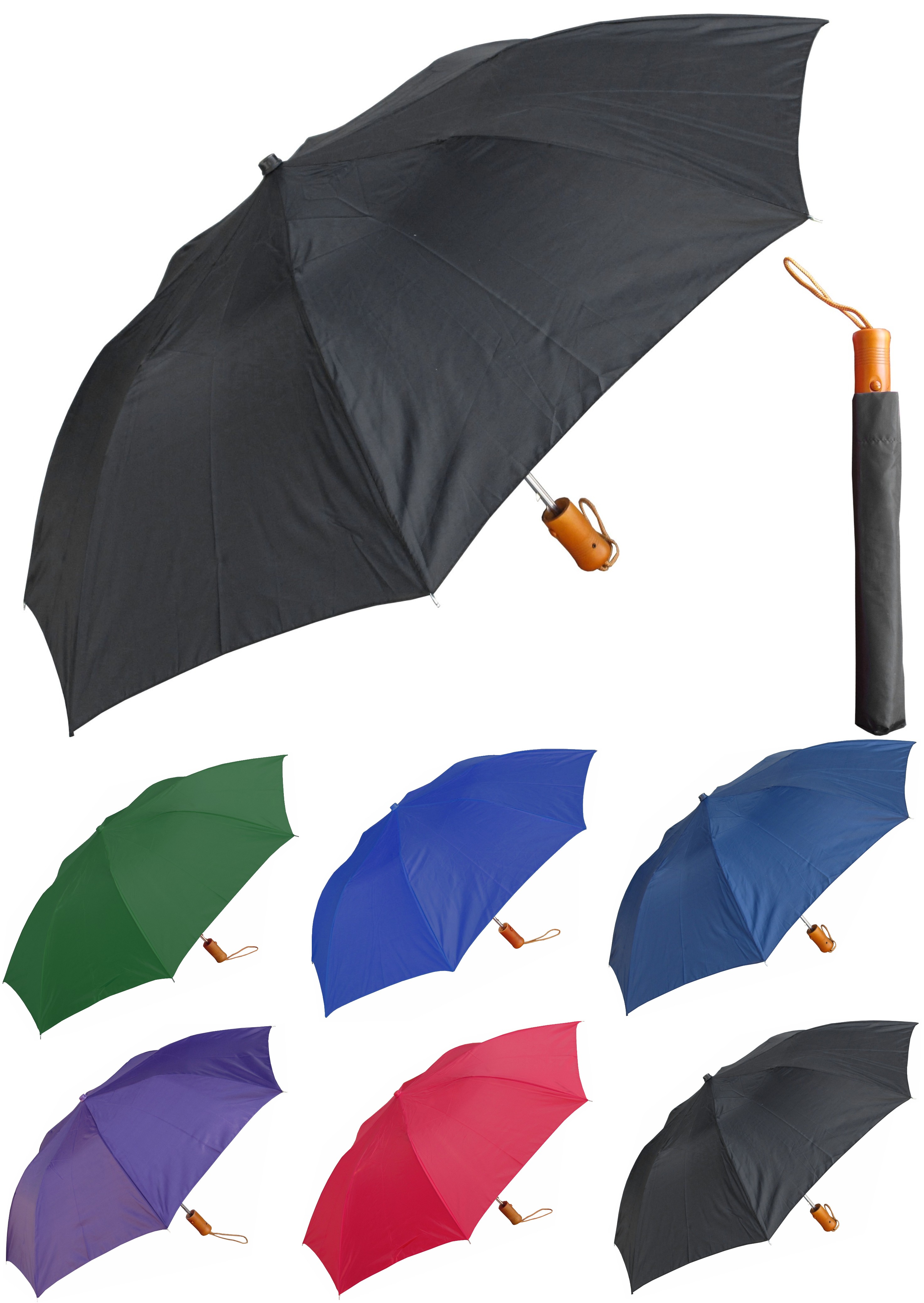 42" Auto Open Deluxe (Assorted Solid Colors) Umbrellas with Wood Handle