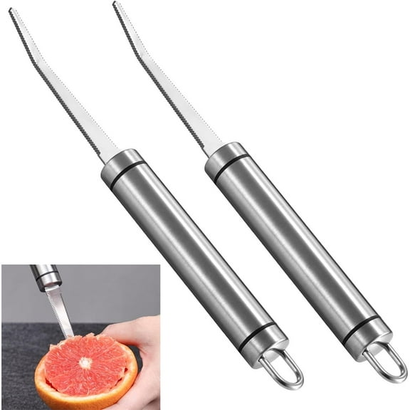 2Pcs Grapefruit Knife Set, Duslogis Curved Serrated Stainless Steel Fruit Knife for Grapefruit, Orange, Lemon, Easy to Hang, Dishwasher Safe, Ergonomic Handle for Effortless Peeling and Slicing