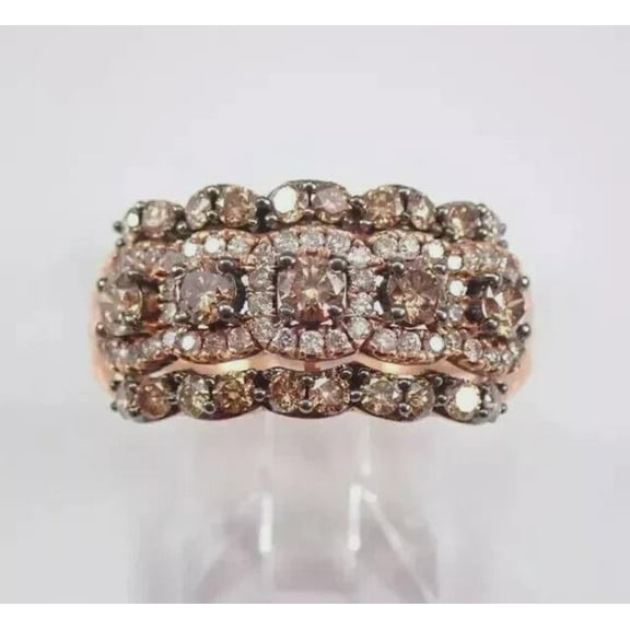 Bluebell Jewels Women's Brown & White CZ Cluster Ring Set in Rose Gold Finish Vintage-Inspired Bridal or Fashion Jewelry