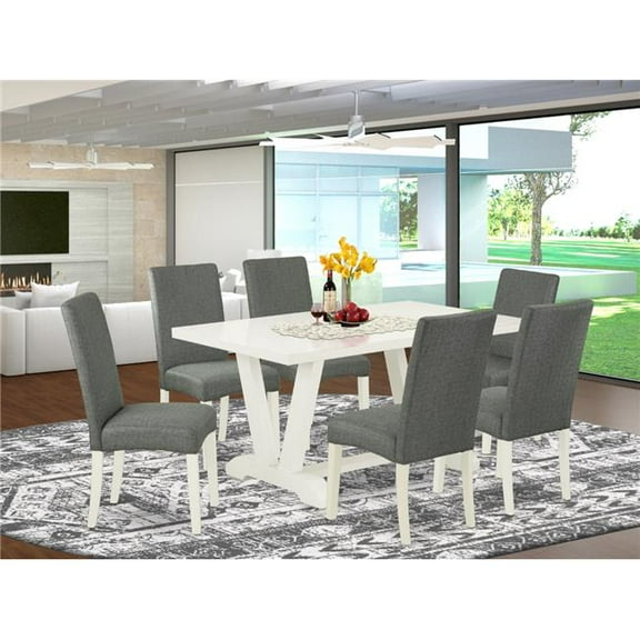 7 Piece V-Style Modern Dining Table Set - Gray Smoke