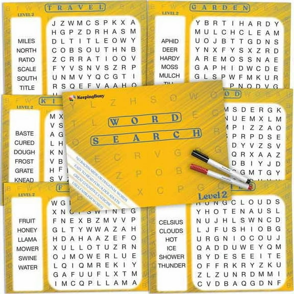 Keeping Busy Reusable Word Search Puzzles | Level 2 | 12 Puzzles with Markers | Dementia Activity