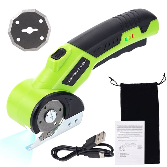 HORMY Cordless Electric Scissors, 3.6V Rechargeable Cardboard Box Cutter with Safety Lock & LED Light, Power Rotary Cutter for Fabric Carpet Leather