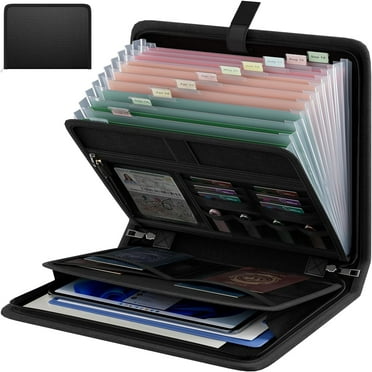 Gijjgole Fireproof Accordion File Organizer, Portable Expanding File Folder with Waterproof Zipper&Labels, Black Document Organizer with 13 Pockets, File Organizer for Important Document/Paper