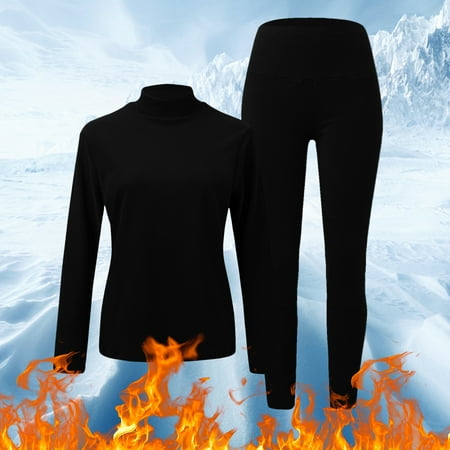 

ZHIYU Long Sleeve Thermal Pajamas For Women High Neck Fleece Lined Thermal Pajamas Winter Tops Casual Slim Tops 1 Pack Pants 1 Pack Tops 2 Pieces Pack