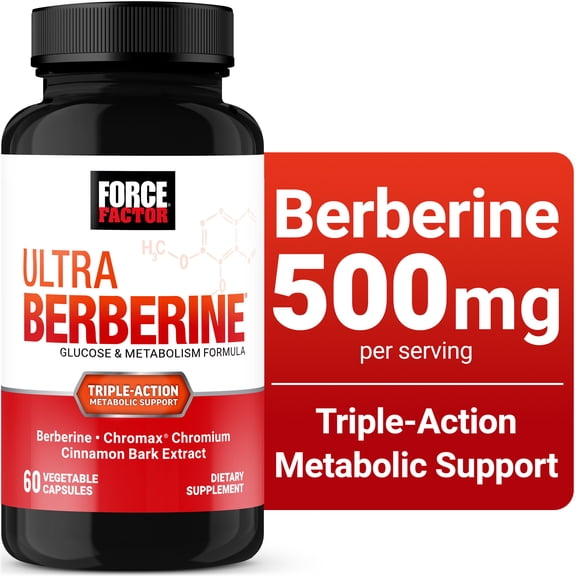 Force Factor Ultra Berberine, 500mg Berberine HCL, Cinnamon & Chromium for Metabolism Support, Weight-Loss & Healthy Glucose Levels, 60 Capsules