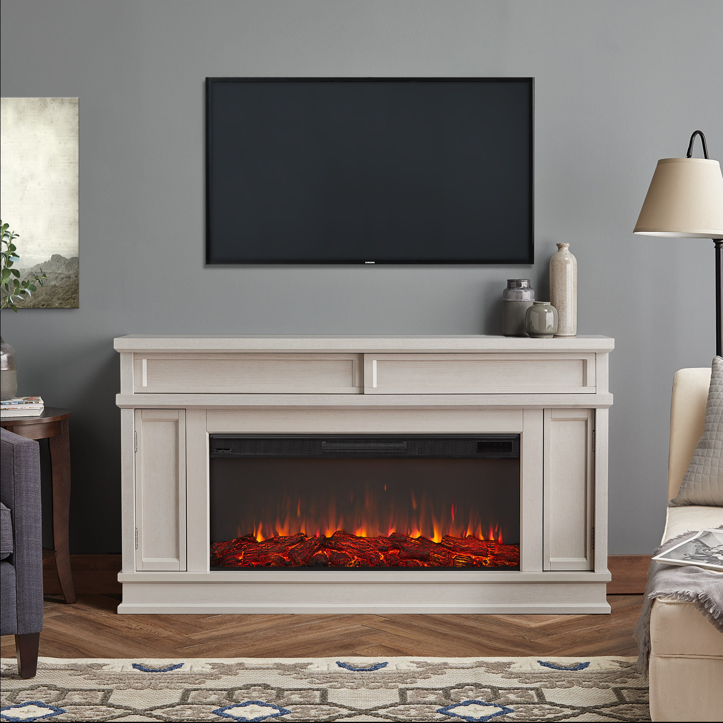 Torrey Electric Fireplace In Bone White, Does Electric Fireplace Have Real Flame