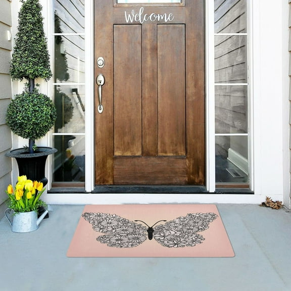Iauyy Doormat Outdoor Indoor Non-Slip Washable Welcome Mat,Low-Profile 32x20in Door Mat for Pet Mat Front Back Door and Entryway,Butterflies Made Of Flowers