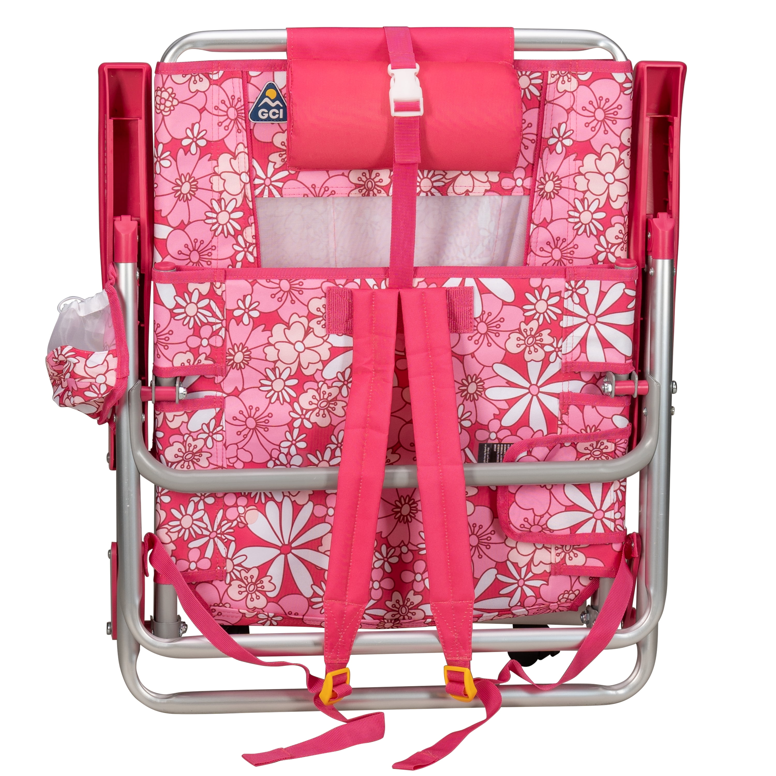 GCI Outdoor Backpack Beach Chair Lightweight Low Profile Reclining Chair, Floral Sport Pink