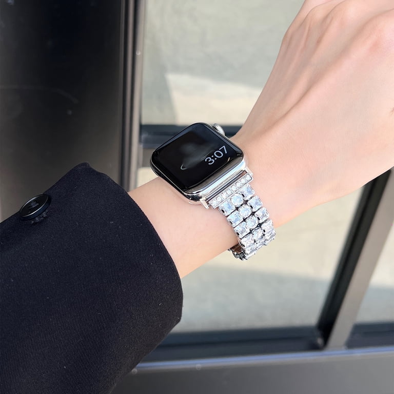 Apple Watch 44mm NWOT Rhinestone wristlet Silver Apple Watch Band 40mm 41mm 44mm 45mm Baguette Crystal  main image 3