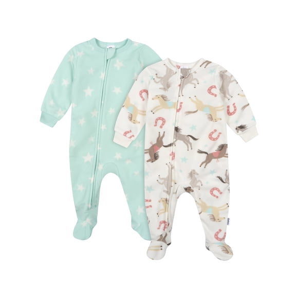 Gerber Baby and Toddler Girl 2pc Footed Blanket Sleepers, Sizes (0-3 Months - 5T)