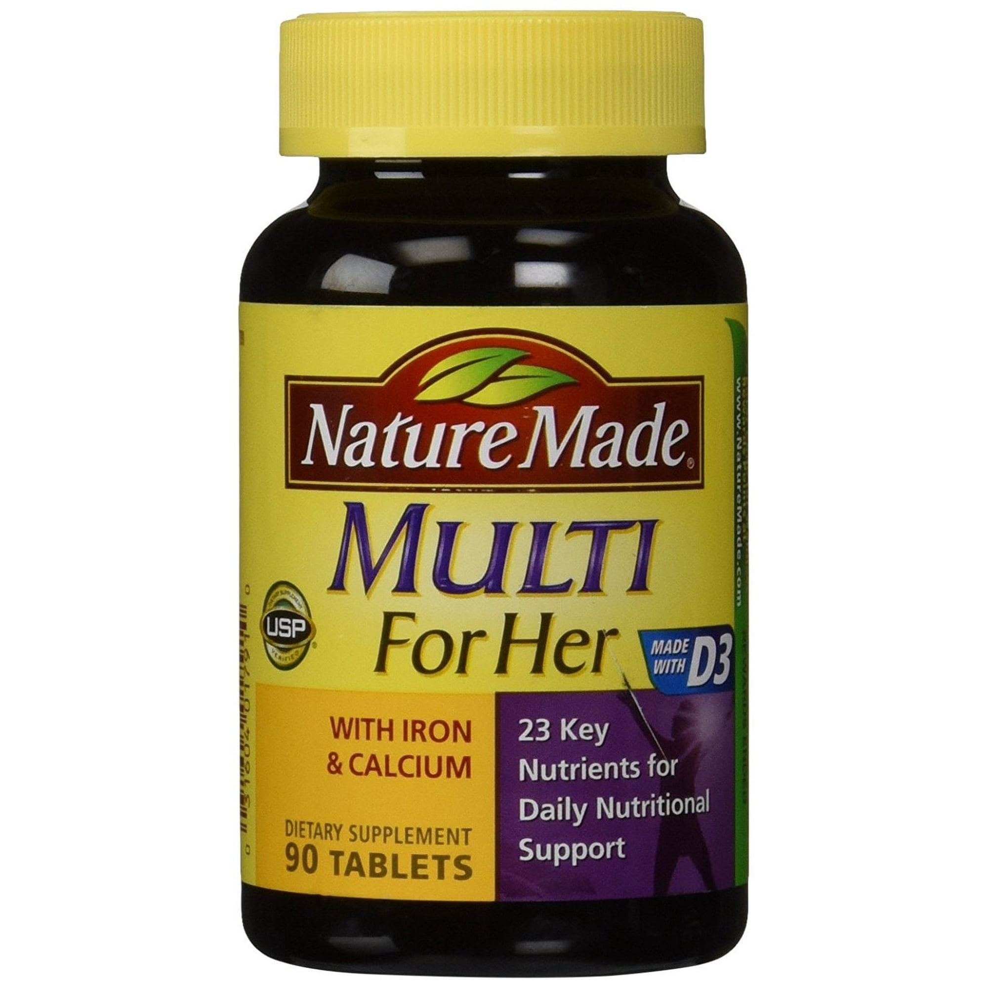 Nature Made Multi For Her Made with D3, with Iron and Calcium Dietary Supplement Tablets, 90 Count