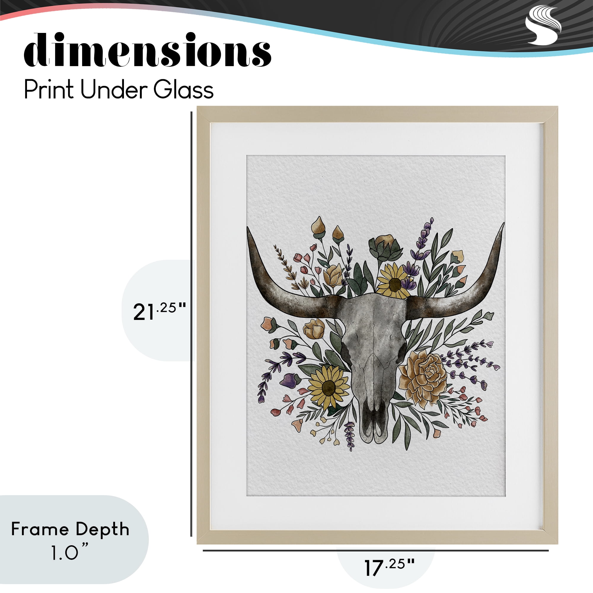 Stupell Industries Boho Wildflower Longhorn Birch Framed Print Under Glass, design by Alisha Kiara Design