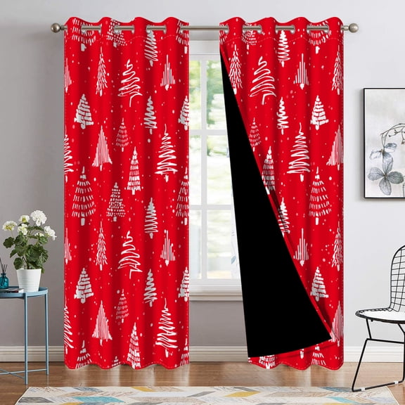 Nanqianyi Merry Christmas Blackout Curtains for Bedroom Living Room Christmas Trees Printed Thermal Insulated Red Grommet Drapes, 2 Panels Set, 42''W x 96''L