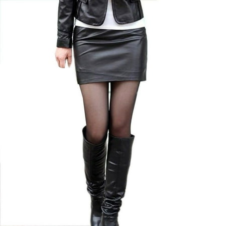 - Women Sexy Black PU Leather Pencil Bodycon High Waist Mini Dress Short Skirt