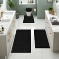 thumbnail image 4 of MeyJey Bathroom Rugs Set of 4 Piece, Bath Mats, Microfiber Non Slip Shaggy Ultra Soft Bathroom Runner with U Shaped Contour Toilet Mat for Bathroom, Shower Inside Floor, Black, 4 of 15