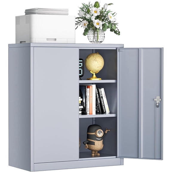 SOLAURA Metal Storage Cabinet with Locking Doors and Adjustable Shelves, Small Lockable Storage Cabinet Steel Office Cabinet for Home Office, Garage, Kitchen Dark Grey