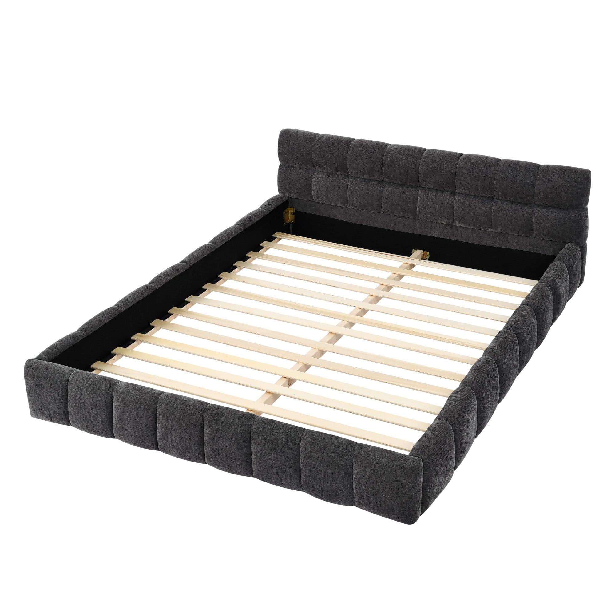 Queen Size Solid and Stable Upholstered Bed Frame with Thick Fabric, Chenille Fabric Grounded Platform Bed with Headboard and Solid Frame, No Box Spring Needed(68''*86,5''*23,5'') (Dark Gray)