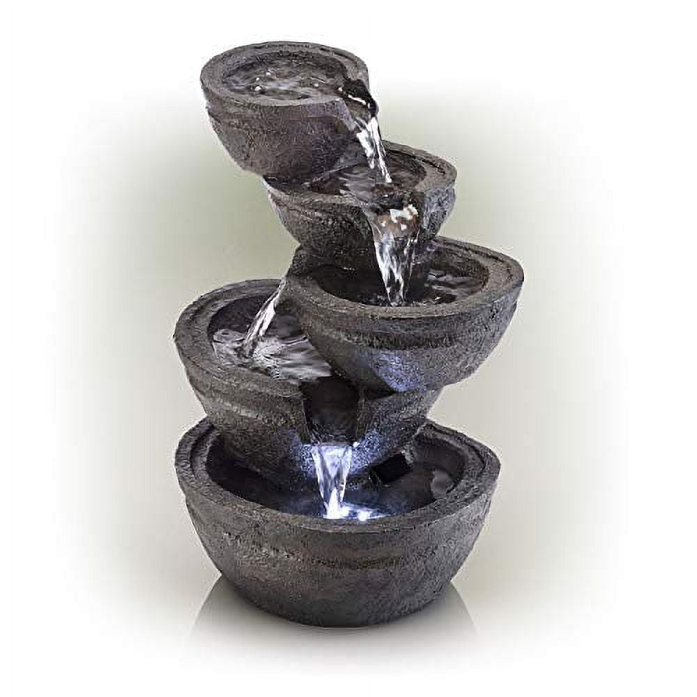Alpine Corporation 13" 3-Tiered Bowls Tabletop Fountain with LED Lights, Resin