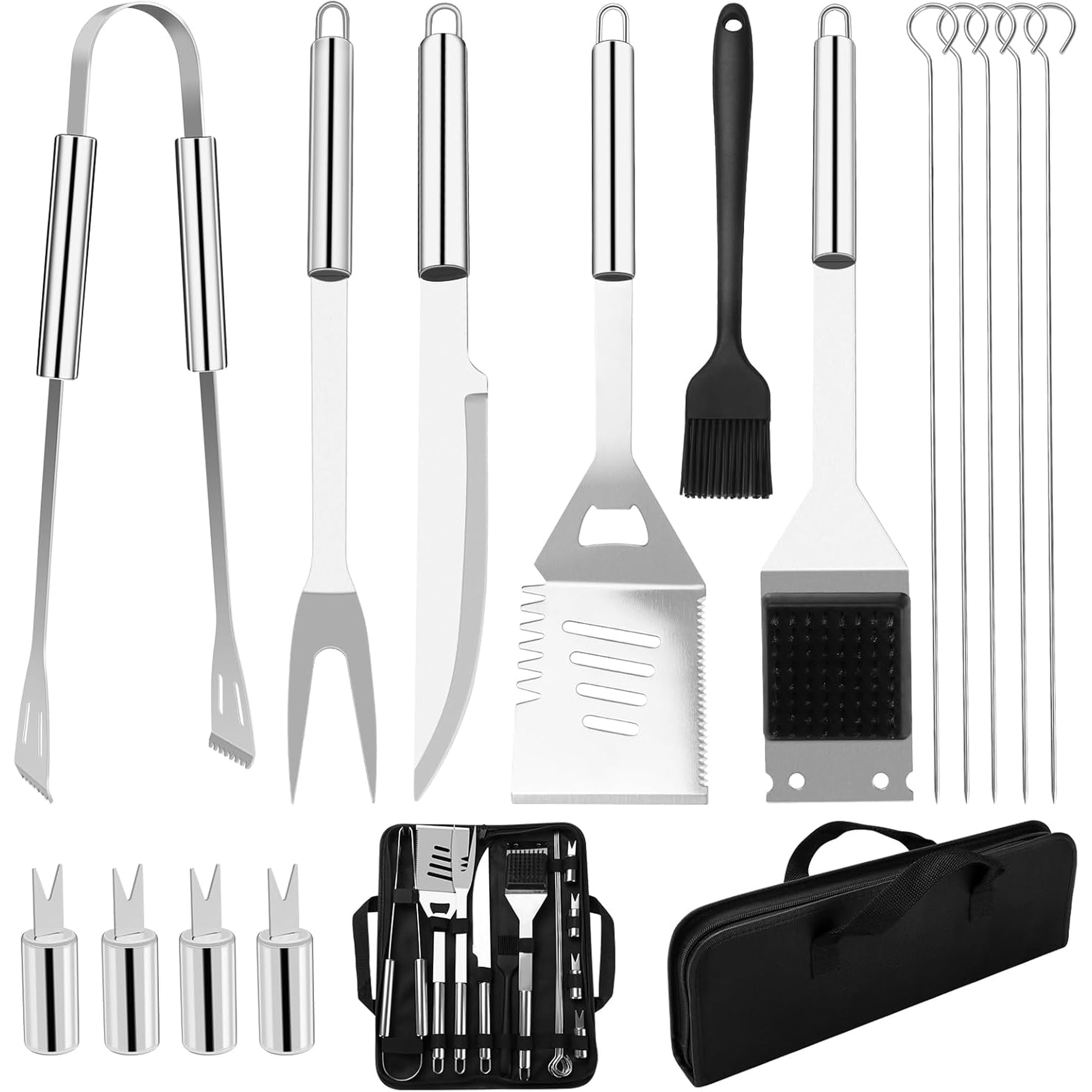Stainless Steel BBQ Tool Set 15 Pcs Complete Outdoor Grill Utensils Kit Rust‑Resistant Barbecue Accessories Portable Grilling Equipment with Carry Bag Great Gift for Grill Lovers