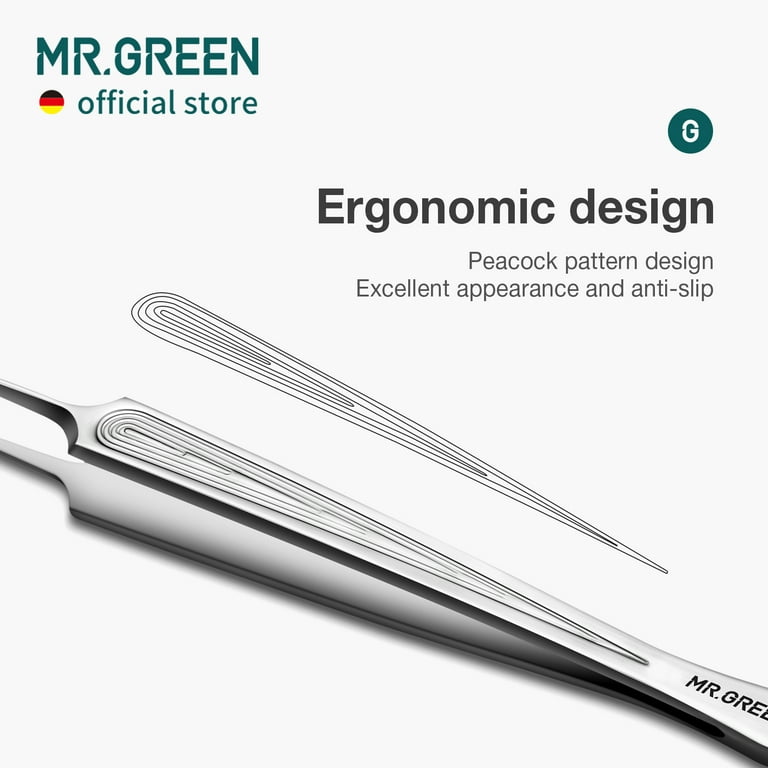 MR.GREEN Ingrown Hair Tweezers Needle Nose Pointed Tips Tweezers For  Eyebrows Splinters Blackhead Removal Acne Clip Extractor (Long) 