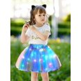 thumbnail image 3 of Falda tutú con estampado de arcoíris con luz LED para niñas, 11.8 pulgadas de largo, cintura elástica, ideal para bailar y vestirse, rosa, 3 of 5