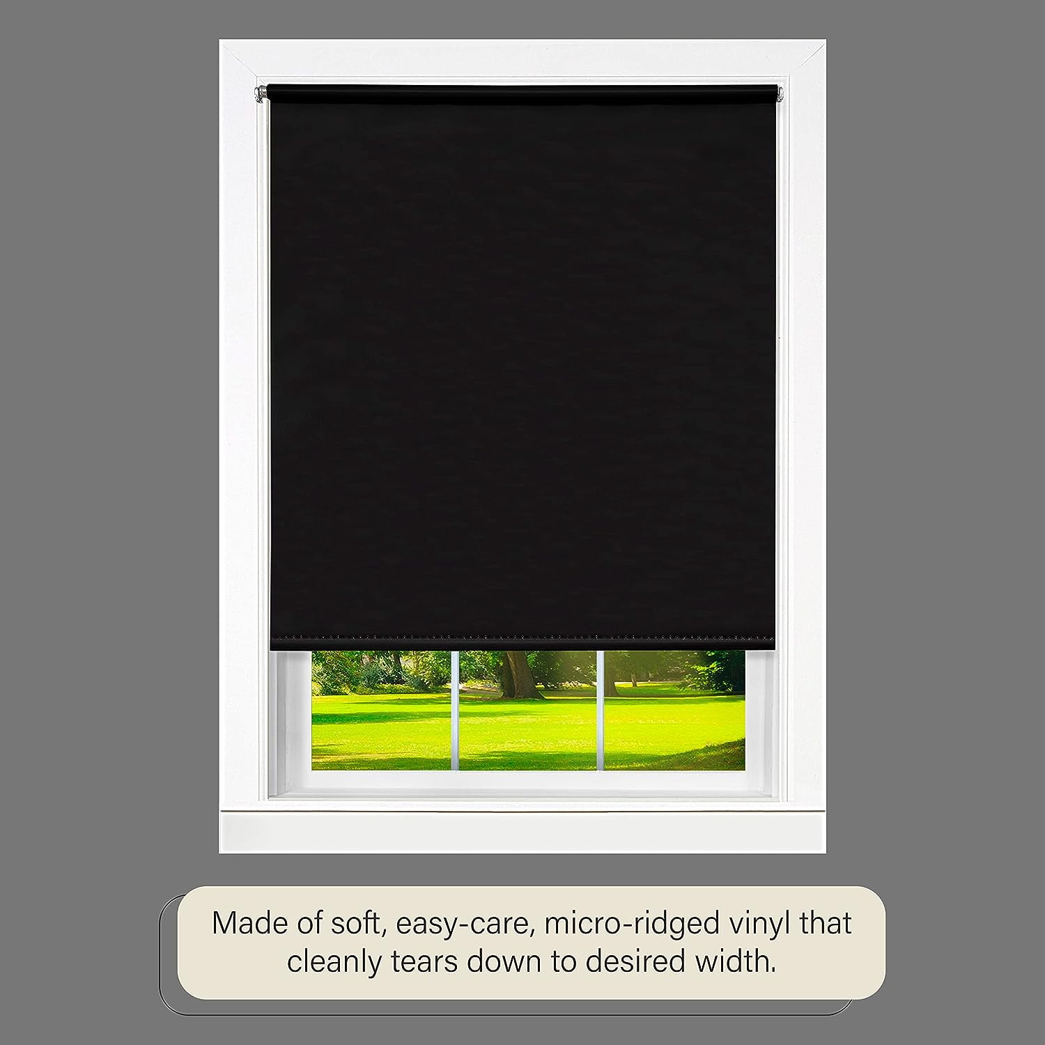 Achim Tear Down Roller Window Shades, 37 x 72, Cordless, Black Vinyl, Light Filtering, Indoor