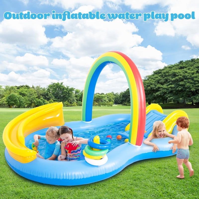 Inflatable Kids Pool with a Slide and Water Spray Features, Perfect for Outdoor Backyard Gardens