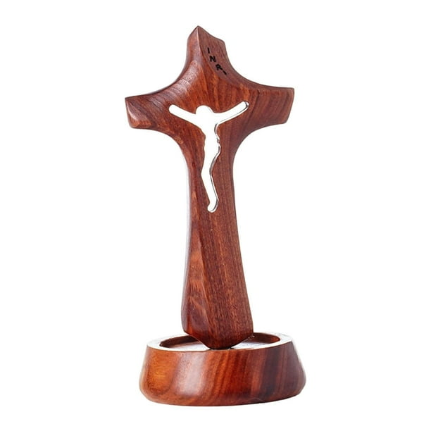 Estatua de cruz de Jesús Crucifijo de interior con base Decoración Adorno de mesa de madera S