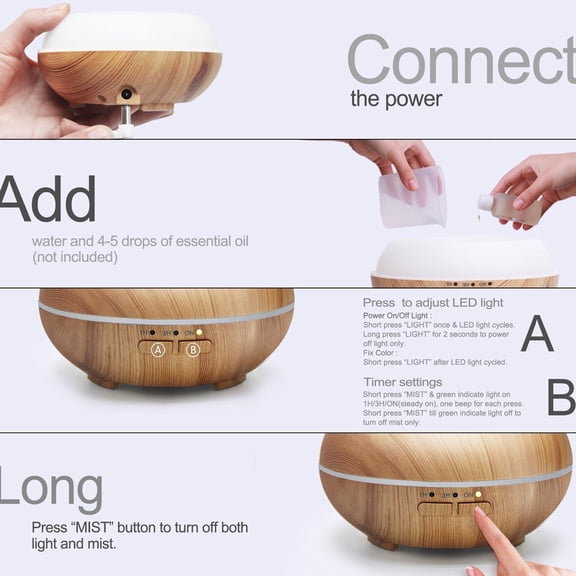 Aromatherapy Humidifier with 7 Color LED - Ultrasonic Essential Oil Diffuser for Large Rooms  3 Timer Settings & Relaxation