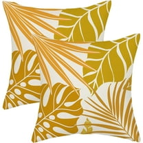 Tropical Summer Outdoor Pillow Covers 18x18 Mustard Yellow Palm Leave Throw Pillows for Couch Plant Leaf Pillowcase Indoor Farmhouse Decorative Cushion Case for Sofa Bed Decoration Set of 2