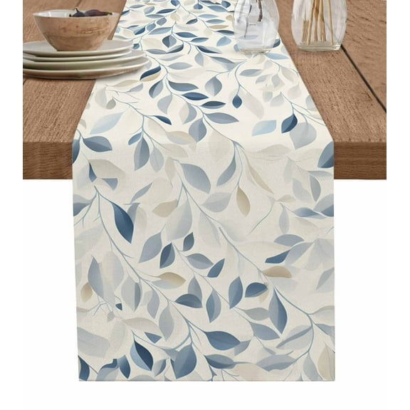 Table Runner Dresser Scarves 70 Inch Long,Watercolor Seamless Leaves Plant Linen Dining Table Runners Spring Vintage Foliage Tabletop Scarf for Wedding Holiday Party Kitchen
