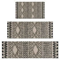 Boho Black and White Ethnic Pattern Kitchen Rugs Sets Of 3,Kitchen Runner Rugs Non Skid Washable,Decorative Kitchen Floor Mats for Kitchen,Sink,Laundry,17"x30" 17"x47" 17"x59"
