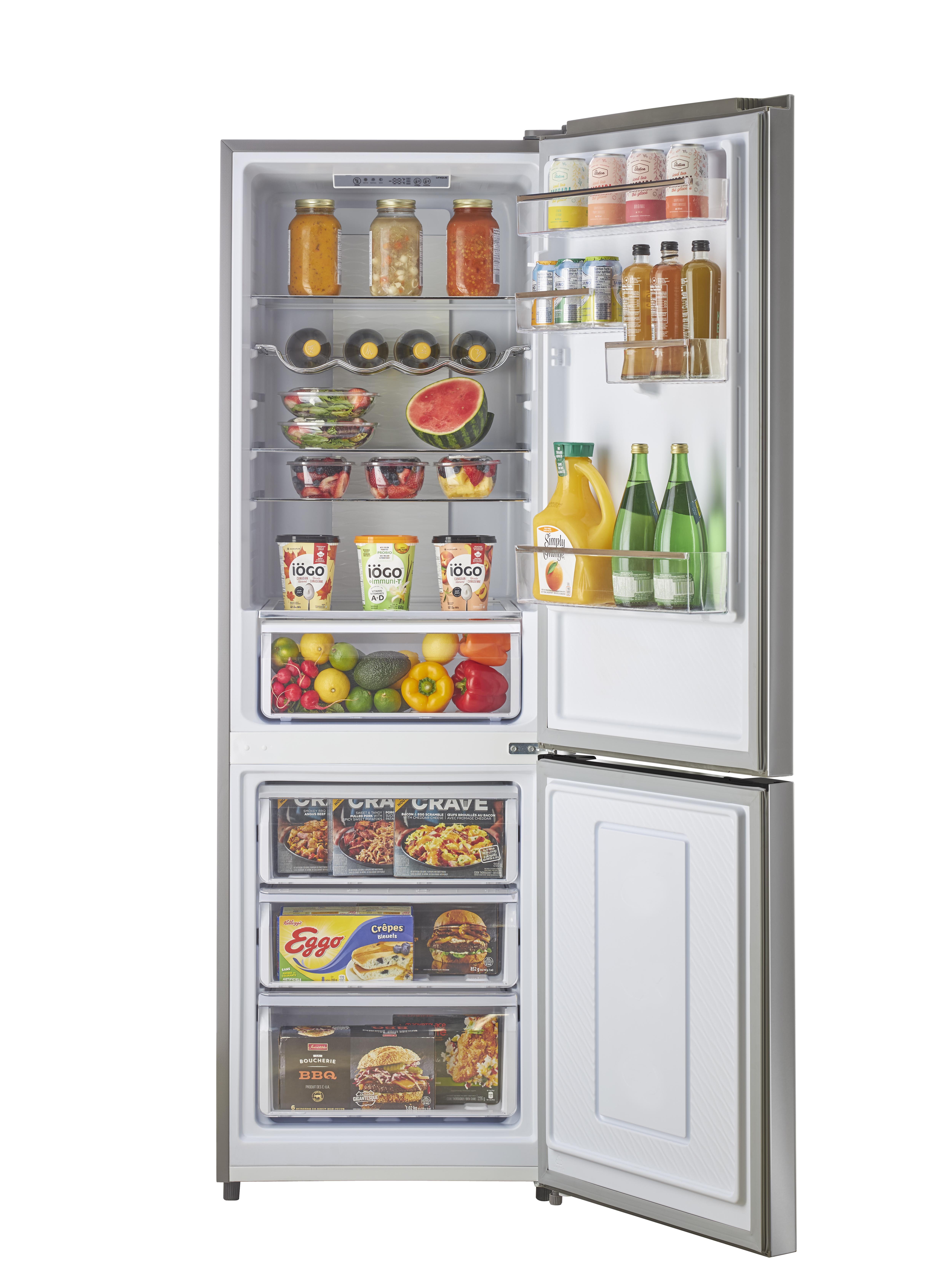 Unique Prestige 21.6" Frost Free 11.7 cu/ft Freestanding Bottom Freezer Refrigerator in Stainless Steel, ENERGY STAR Certified