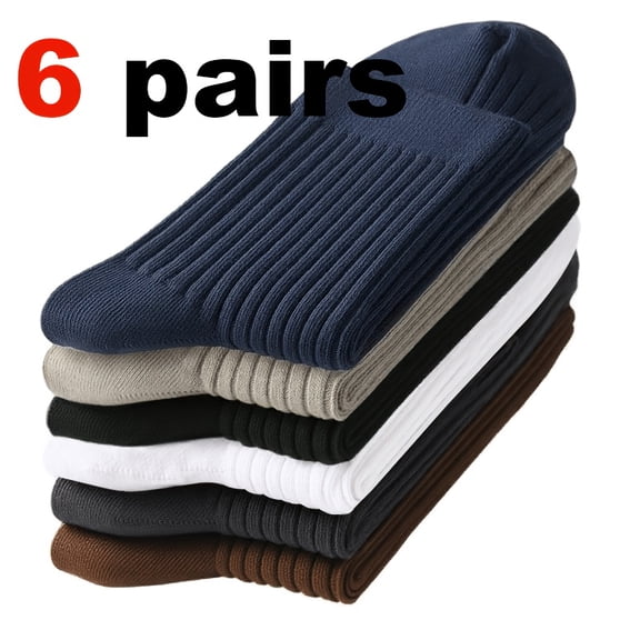 [6 Pairs, Breathable Crew Socks] 6 Pairs of Men's Solid Color Crew Socks | Breathable, Sweat-Absorbent | All-Season Business & Athletic Socks for Men & Women