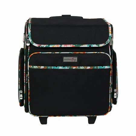 UPC: 0812259044267 | Everything Mary Black & Floral Rolling Scrapbook Storage Tote Scrapbooking Storage Case for Rings  Paper  Binder  Crafts  Beads  Paper  Scissors Telescoping Handle with Dual Wheels Craft Case