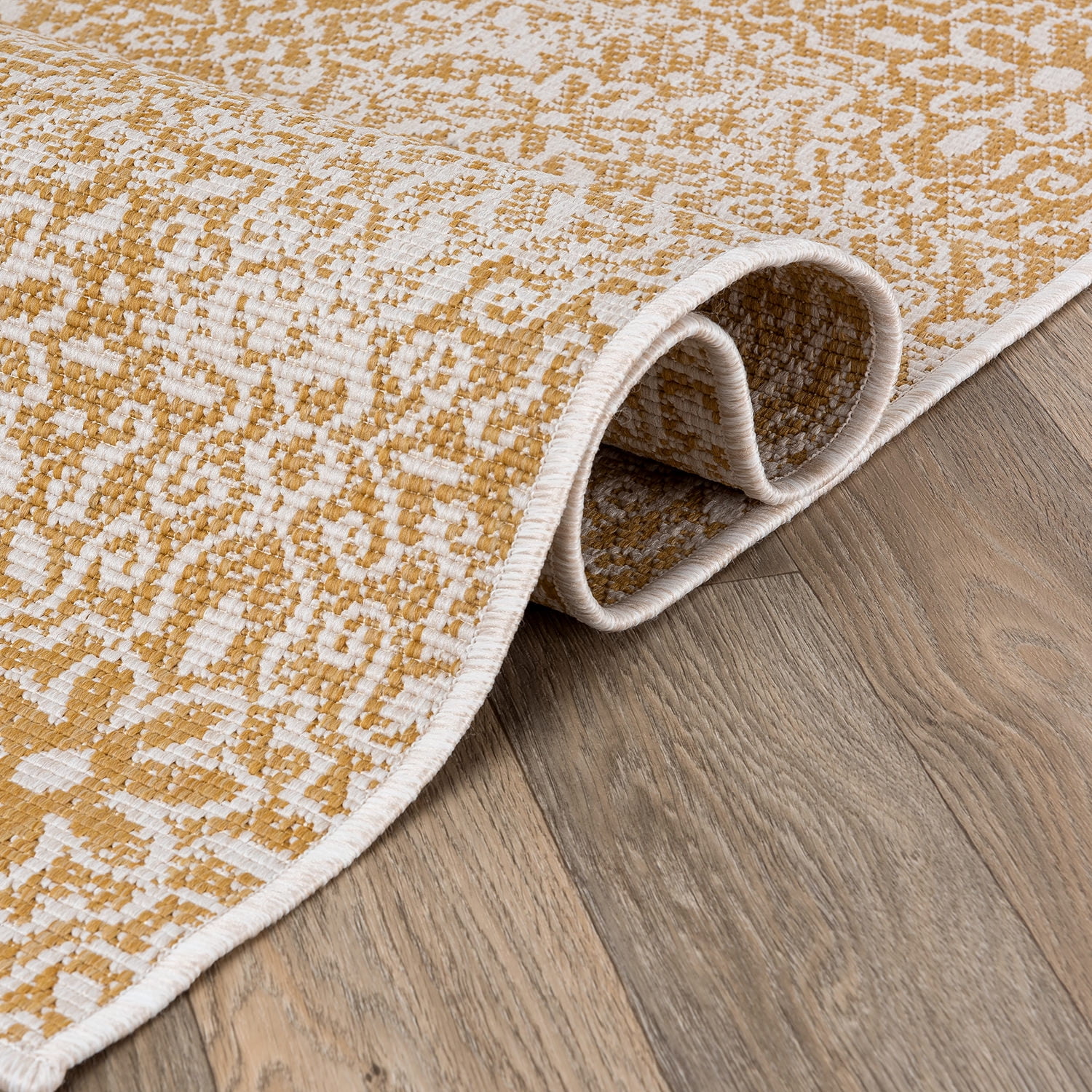 World Rug Gallery Contemporary Flowers Weather Resistant Reversible Indoor/Outdoor Area Rug - Yellow 5'x7'