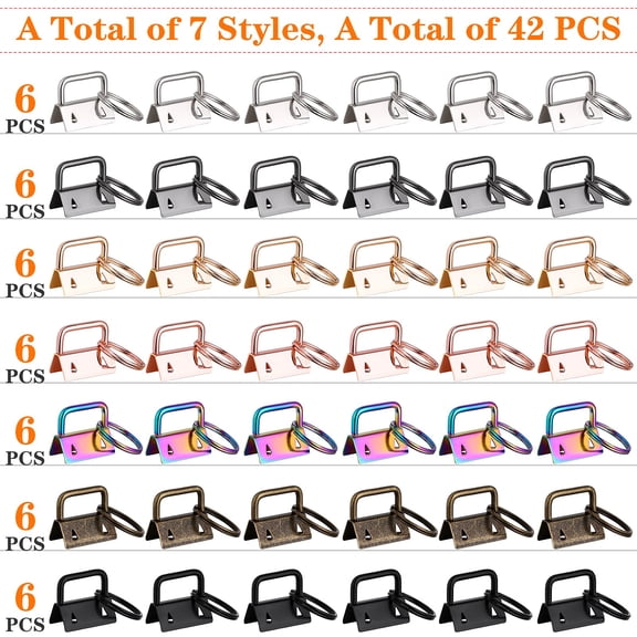 Key Fob Hardware, 42Pcs Key Fob Hardware Bulk Fob Wristlet Hardware Keychain Fob Hardware with Keyring for Wristlet Keychain, Key Lanyard